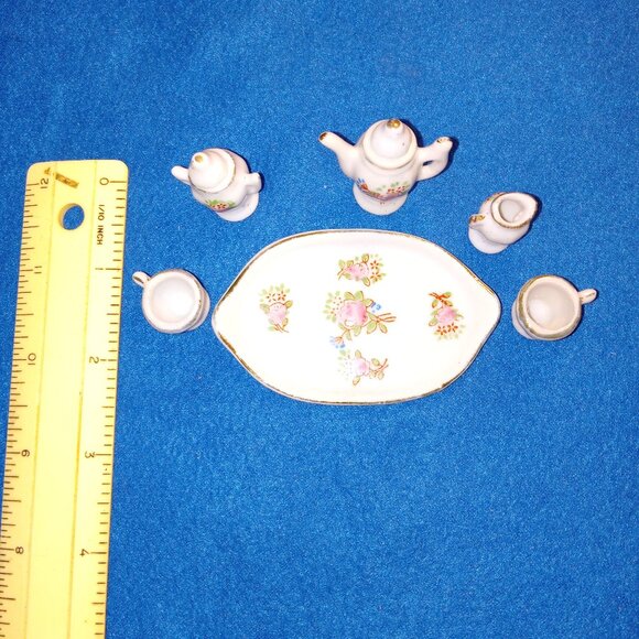 Vintage Handmade Painted Tiny Miniature 8 pcs Porcelain Ceramic Japanese Tea Set - Picture 12 of 17